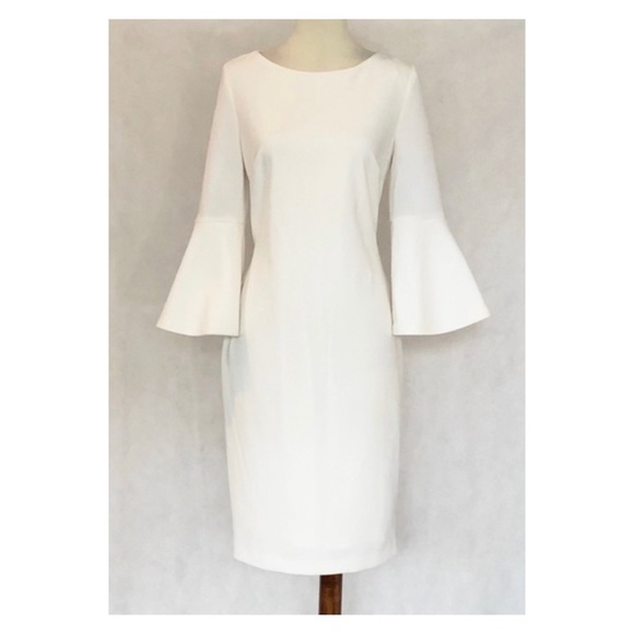 Calvin Klein Bell Sleeve Ivory Sheath Dress - Picture 3 of 10